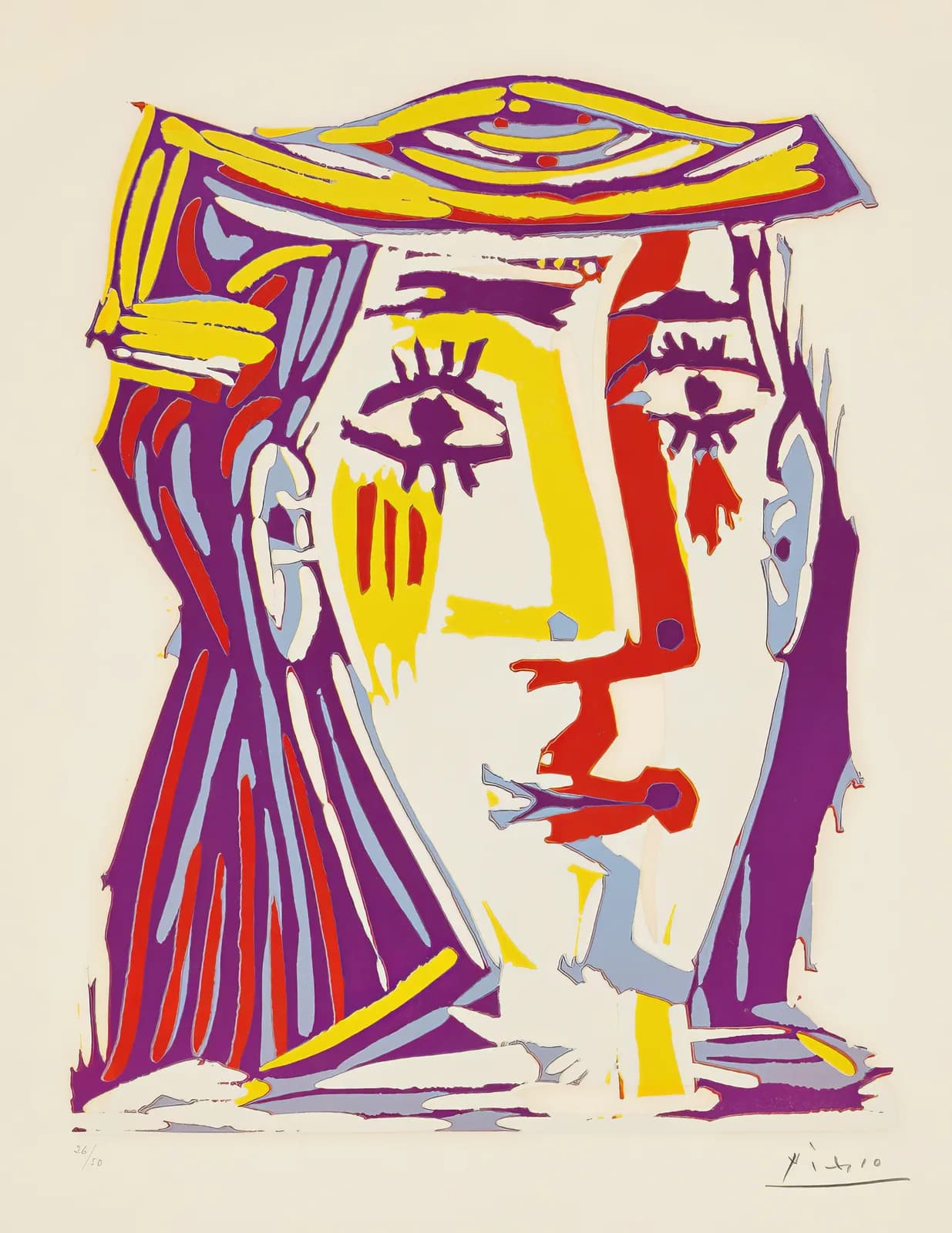 MAXIMALIST 2600 Portrait de Jacqueline au chapeau de paille multicolore (Portrait of Jacqueline in a Multicoloured Straw Hat) (1962) copia