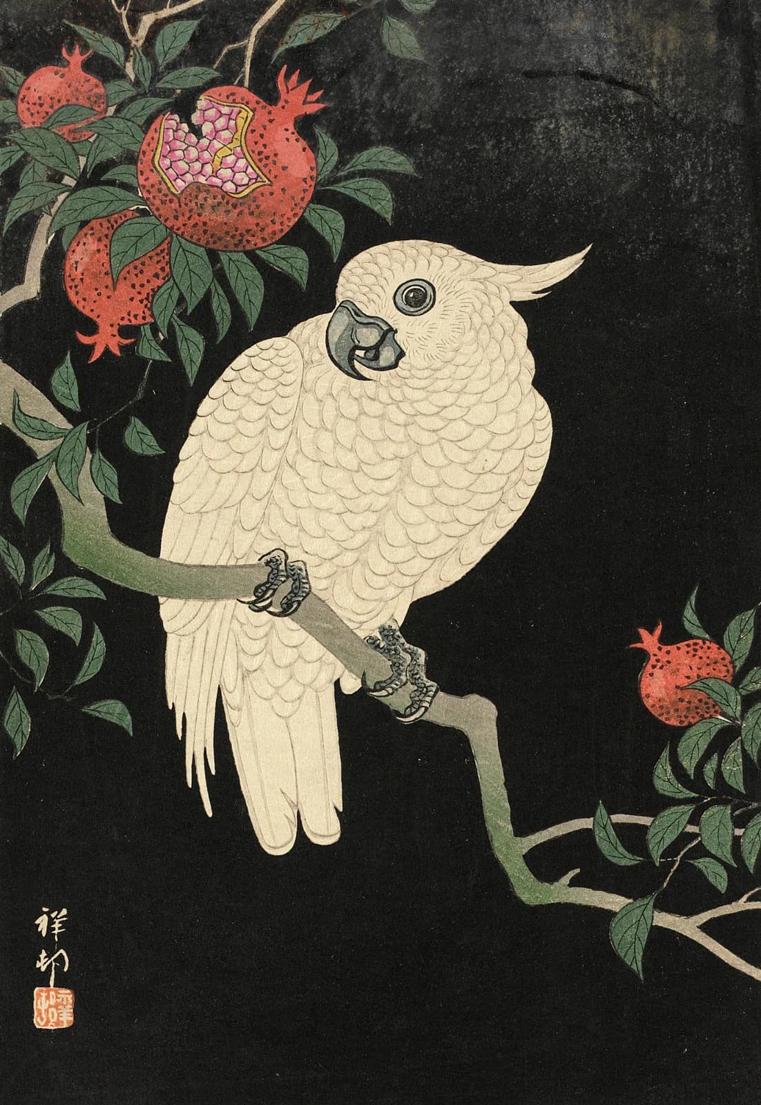 Japanese vintage animals Cockatoo And Pomegranate (20th Century)
