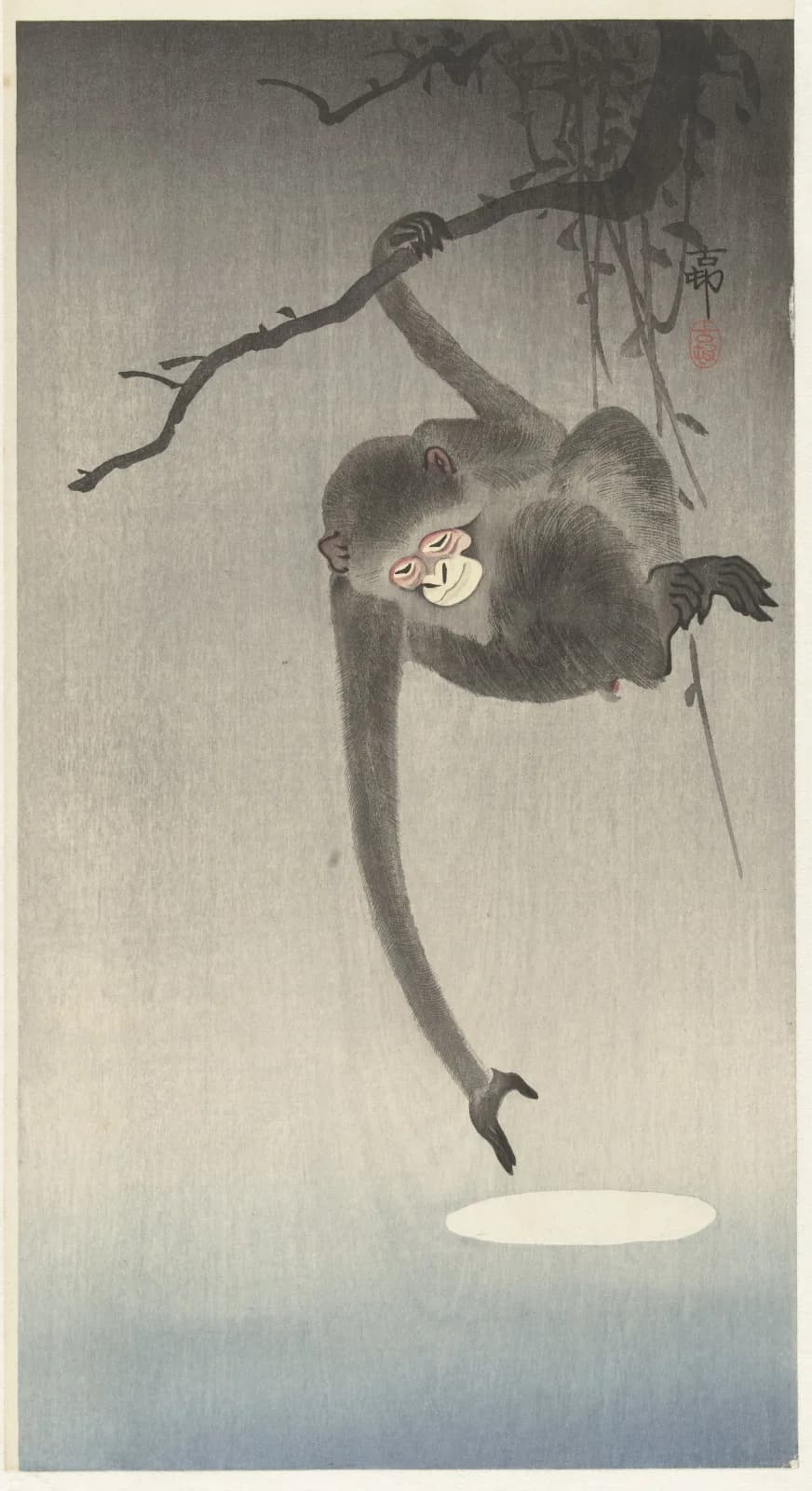 Japanese vintage animals Monkey and reflection of the moon (1900 1936)