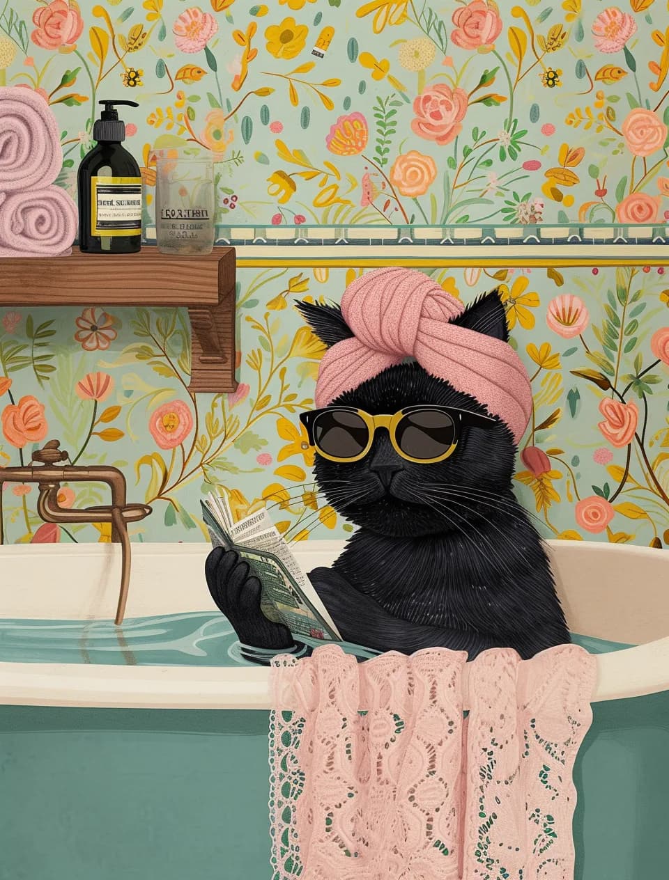 Maximalist animals Ginevra0934 A black cat in the bathtub with a towel on its head 361e5856 3c8a 4e5a b845 01ec16d85355