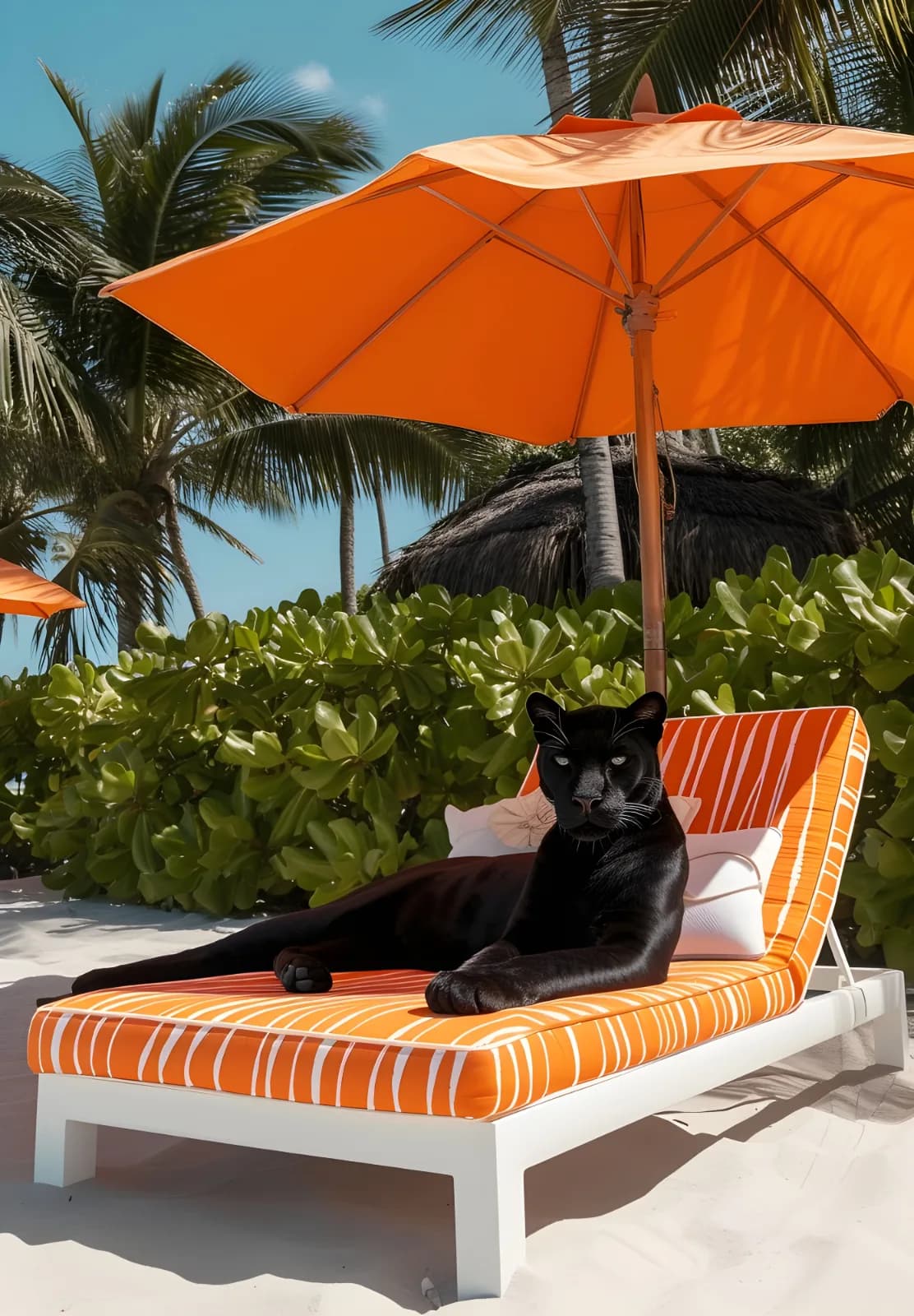 Maximalist animals Ginevra0934 A black panther lounging on an orange and white sun 274310e8 4c8c 4759 8fda c86a850b1717