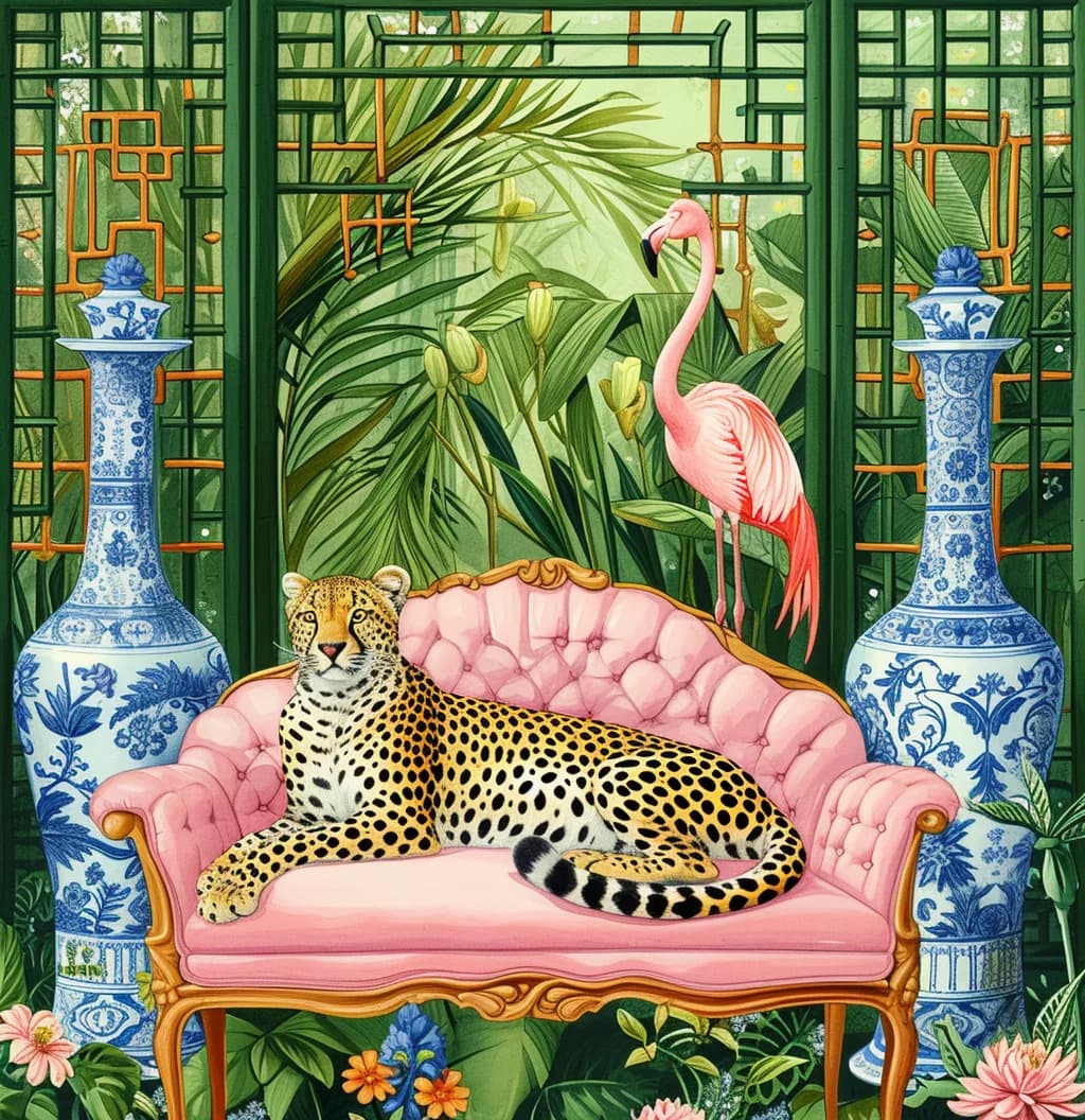 Maximalist animals Ginevra0934 A detailed illustration of an elegant leopard loung d70abde6 64d0 4cd8 b919 4bb7899d000c