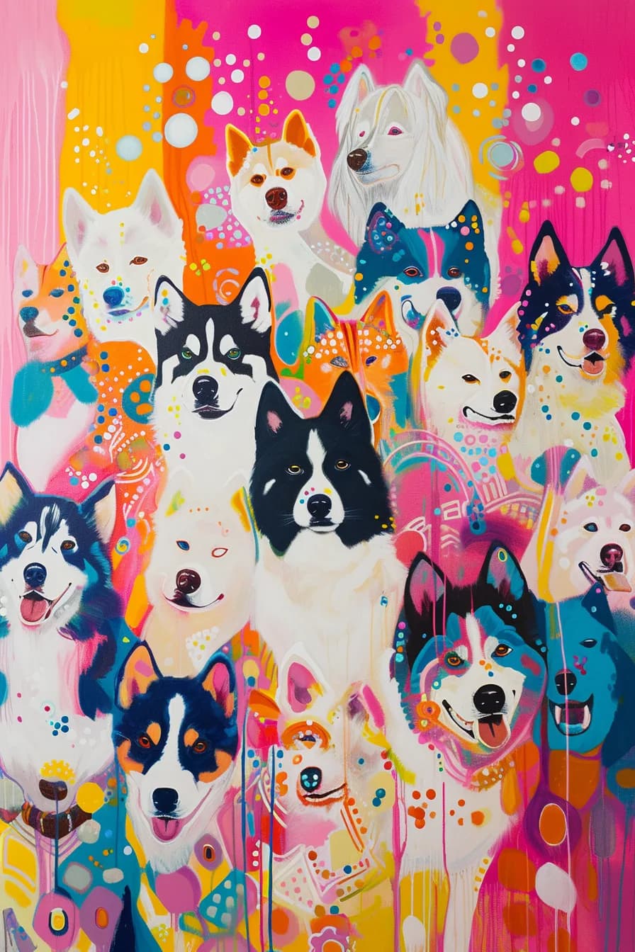 Maximalist animals Ginevra0934 A large painting of dogs in the style of Peter Max 1e33ae50 394c 4f56 9afb 39a89b401ab6