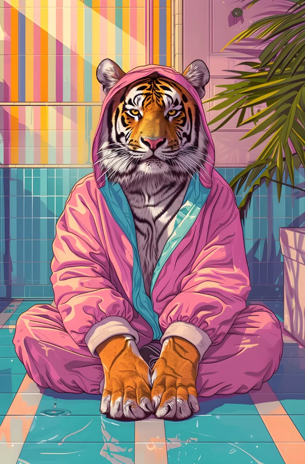 Maximalist animals Ginevra0934 A tiger sitting on the floor of an Indian bathroom 568542b9 5344 4aa4 a526 32cf9dbdf8e0