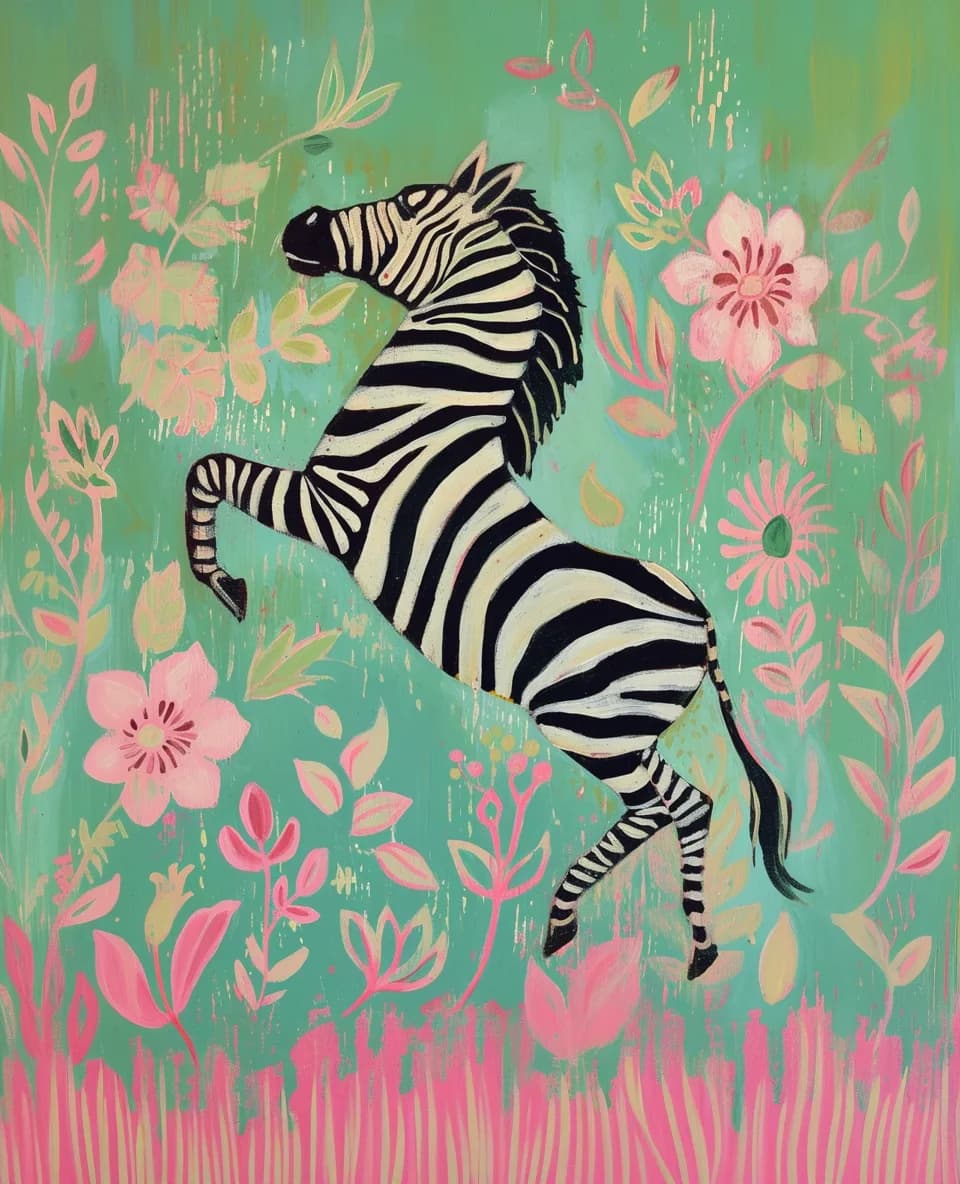 Maximalist animals Ginevra0934 A vintage oil painting of a zebra rearing up in the 2c3311f8 6f6a 431e 9a79 9b742ecb8d5b
