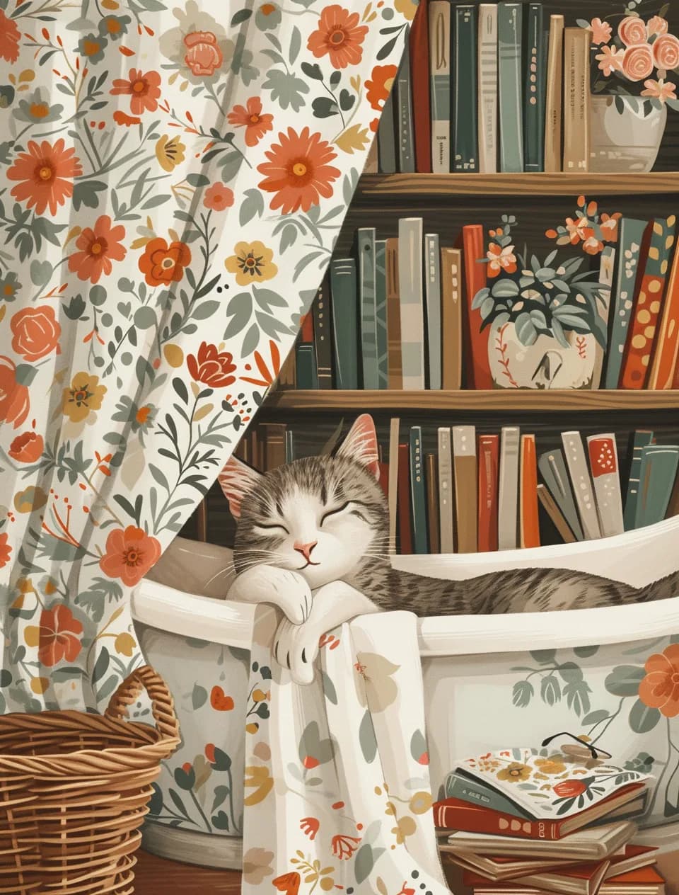 Maximalist animals Ginevra0934 Illustration of an anthropomorphic cat relaxing in d555c2e9 d941 4a93 9f30 fffc74bc7a7d