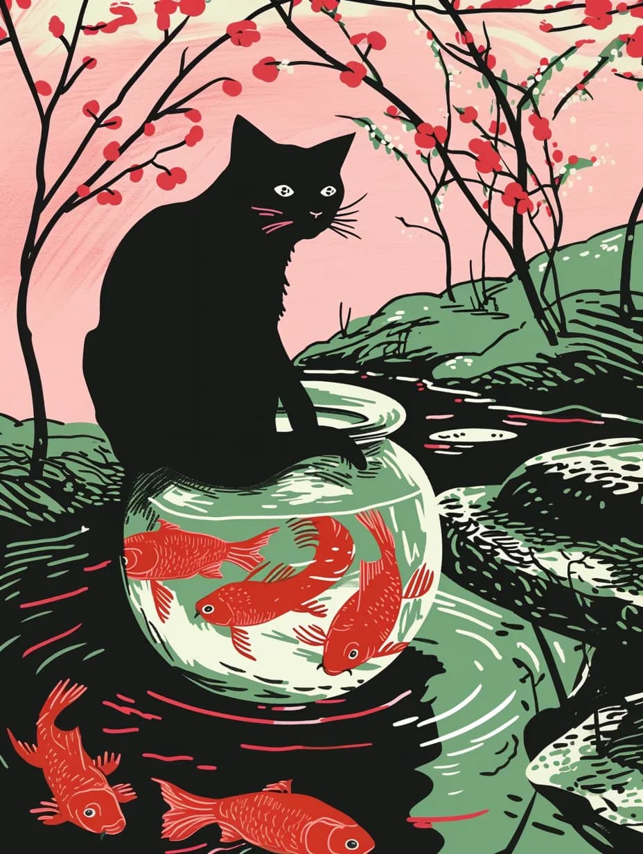 Maximalist animals Ginevra0934 Matisse style illustration of a black cat sitting o 276def81 ccbb 4385 92f0 7d55b4544923