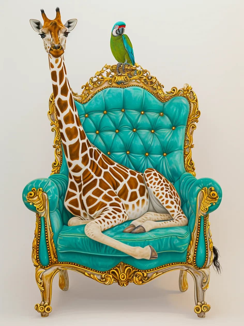Maximalist animals Ginevra0934 a giraffe laying on an aquamarine chair with gold t 9107bbdb 3791 4d24 80c3 8a1951b51024
