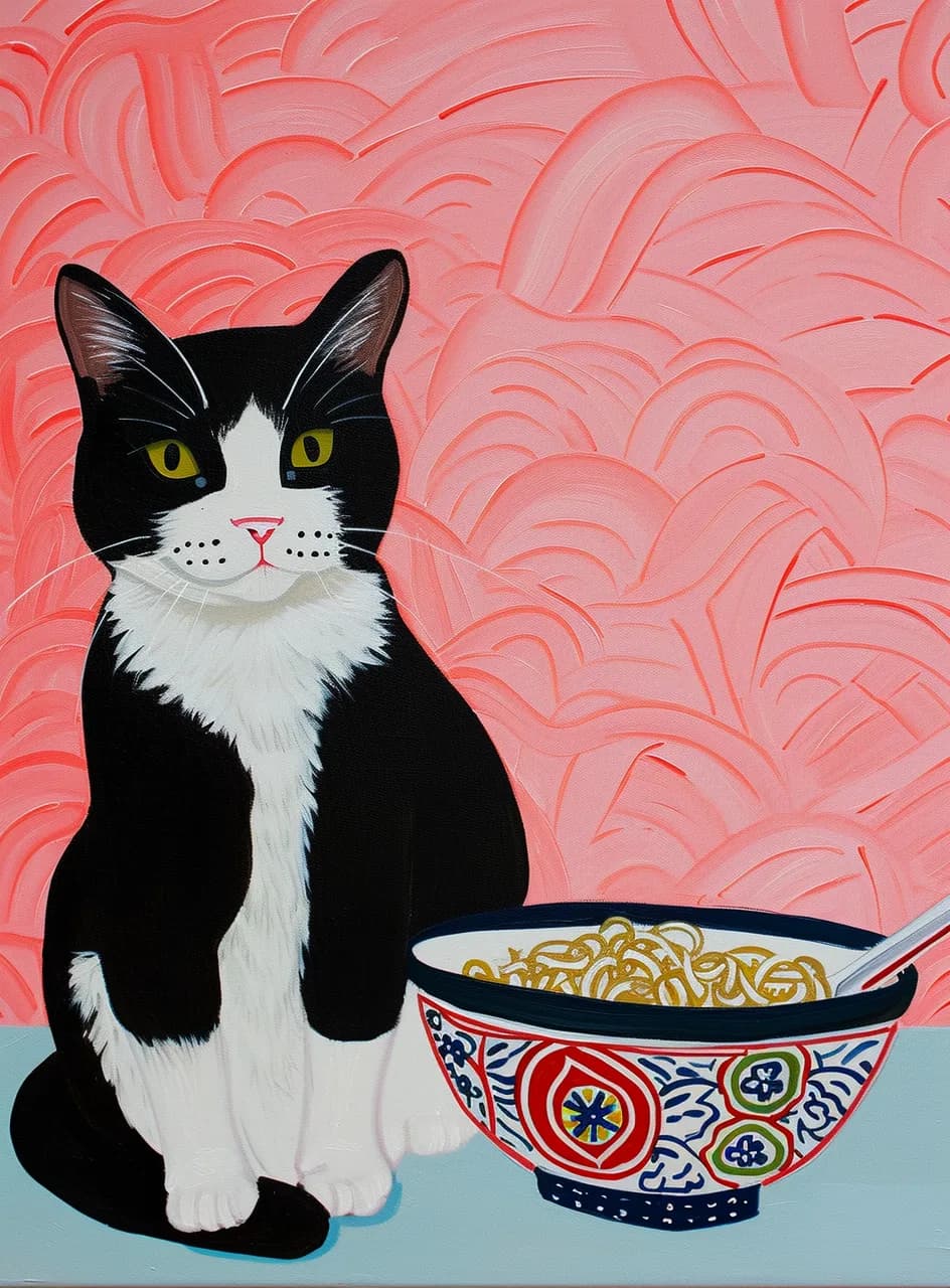 Maximalist animals Ginevra0934 acrylic painting of a black and white cat sitting n 310a120a d965 4eb5 9c38 c53dfadddcb2