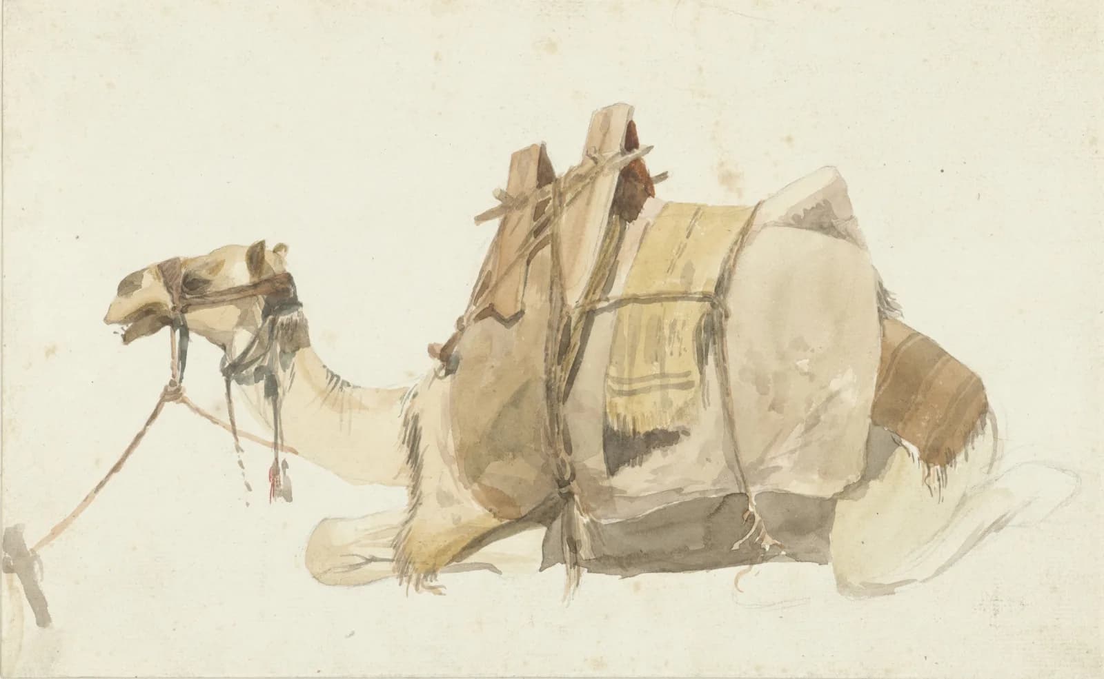 Vintage animals Zittende beladen kameel, George Antoine Prosper Marilhat (1821 1847)