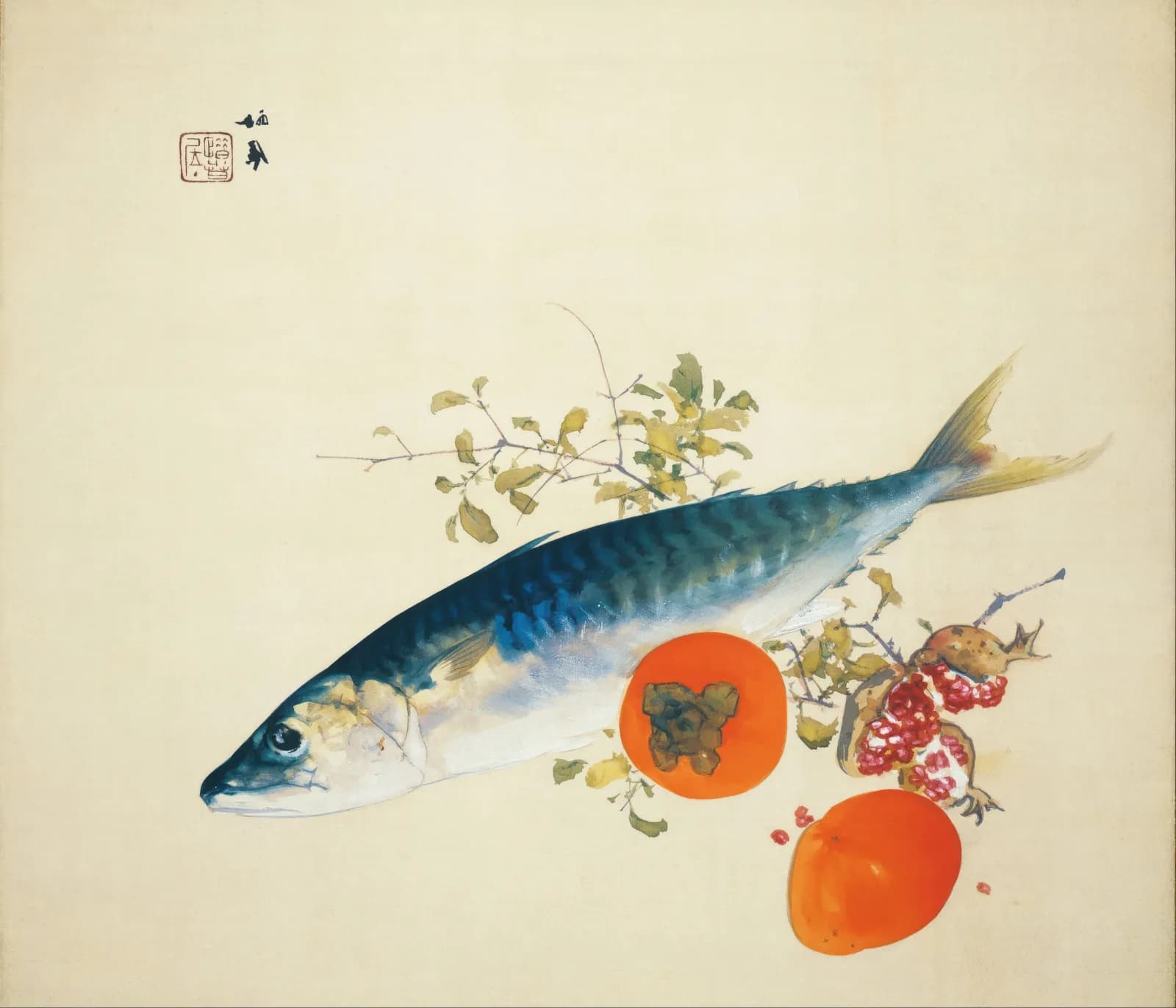 Vintage animals Autumn Fattens Fish and Ripens Wild Fruits