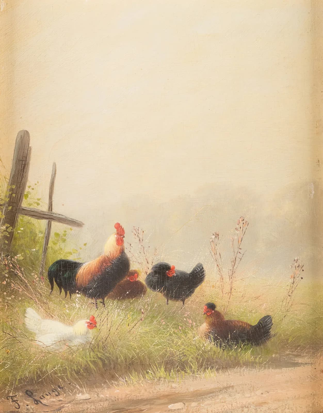 Vintage animals Chicken by the roadside Fritz Lange (German, 1877 1961)