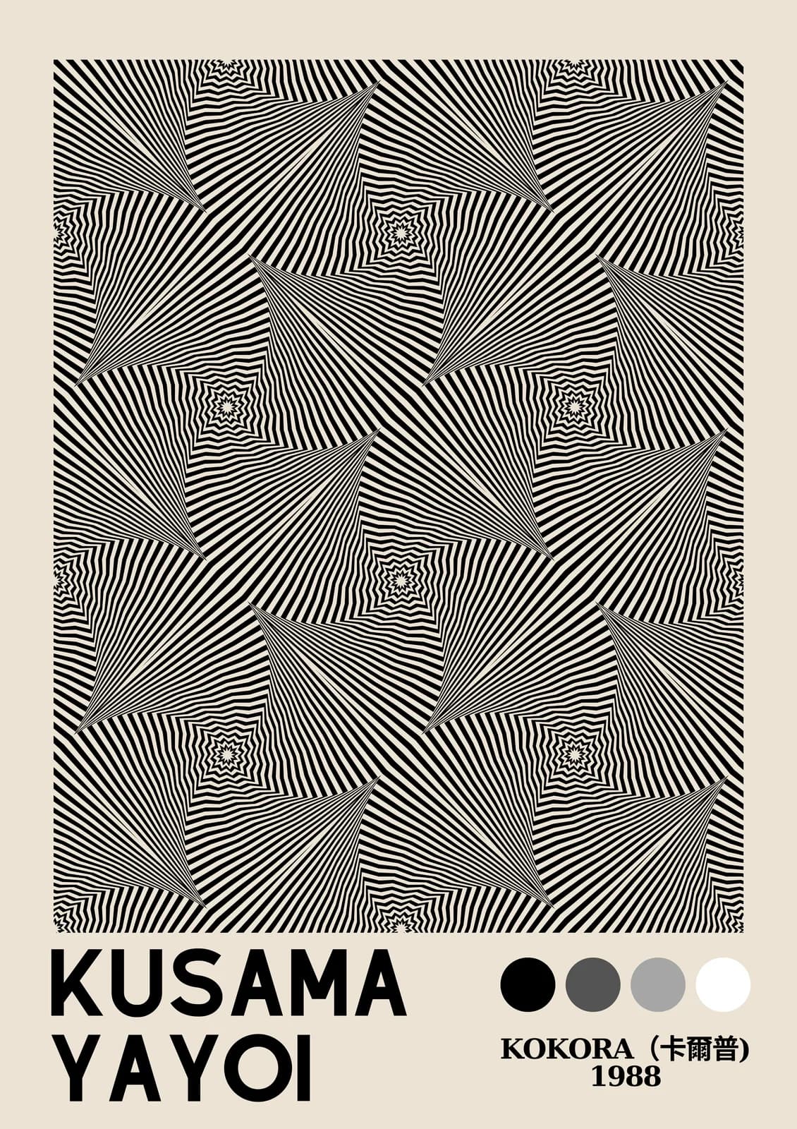 JAPANESE 1700 Yayoi Kusama Beige and Black Poster Ratio (5x7)