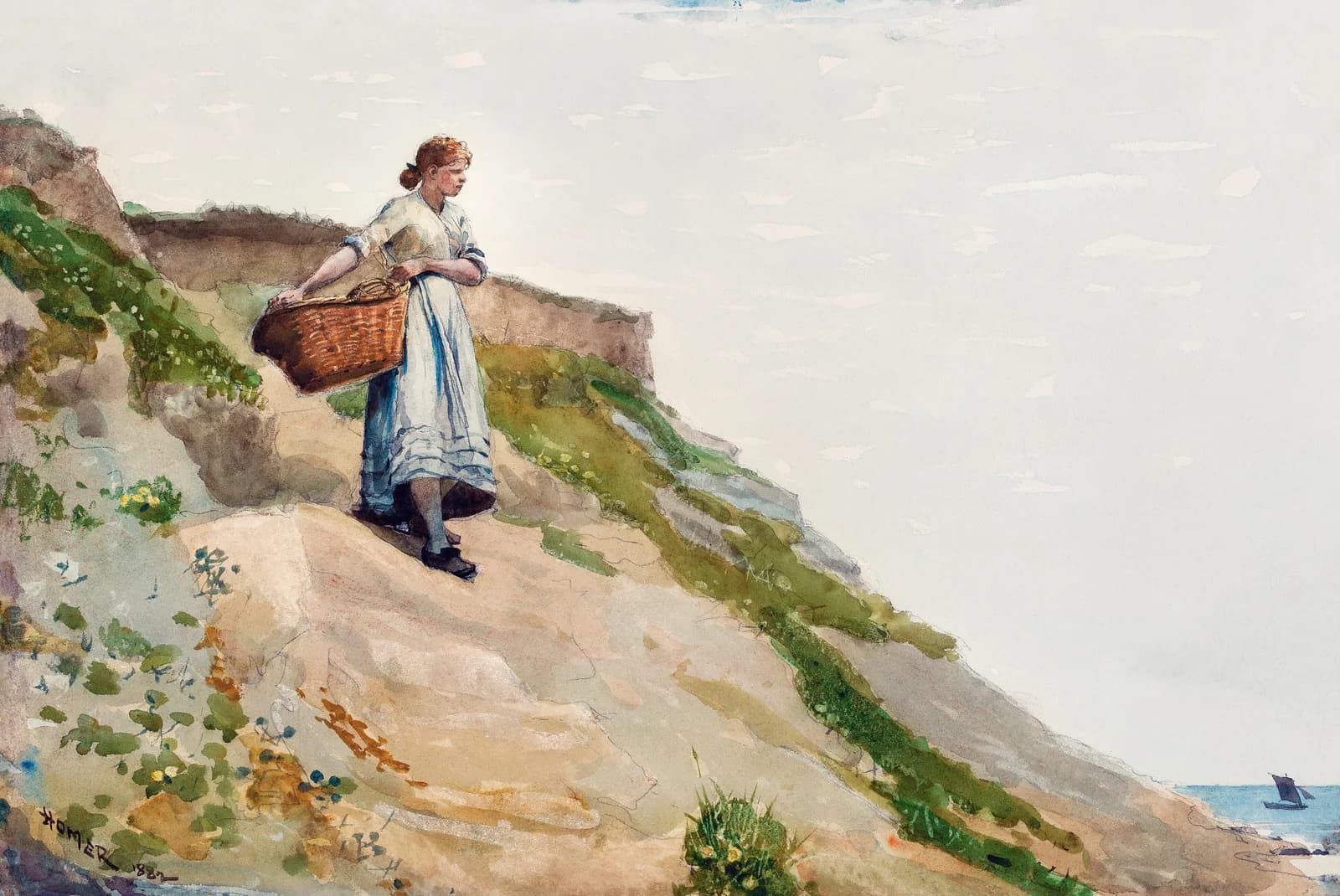 AUTUMN VINTAGE LD Girl Carrying a Basket (1882) by Winslow Homer