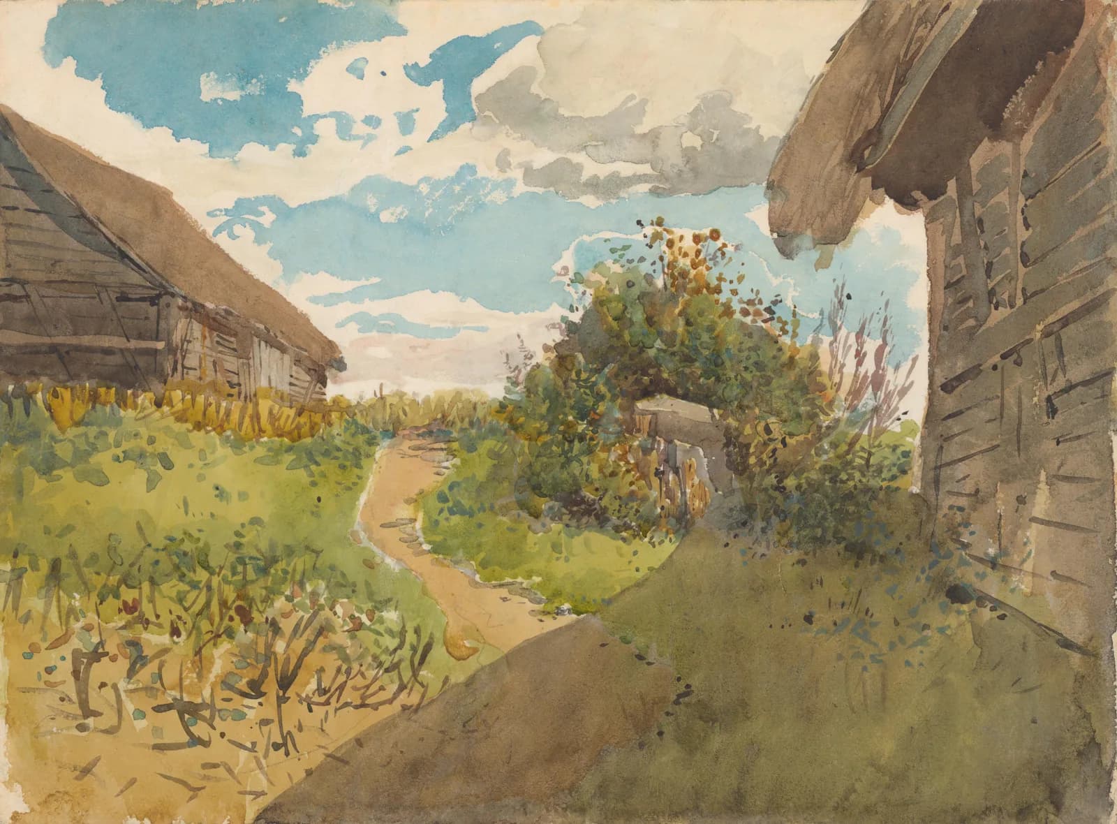 AUTUMN VINTAGE LD Landscape between haylofts by László Mednyánszky