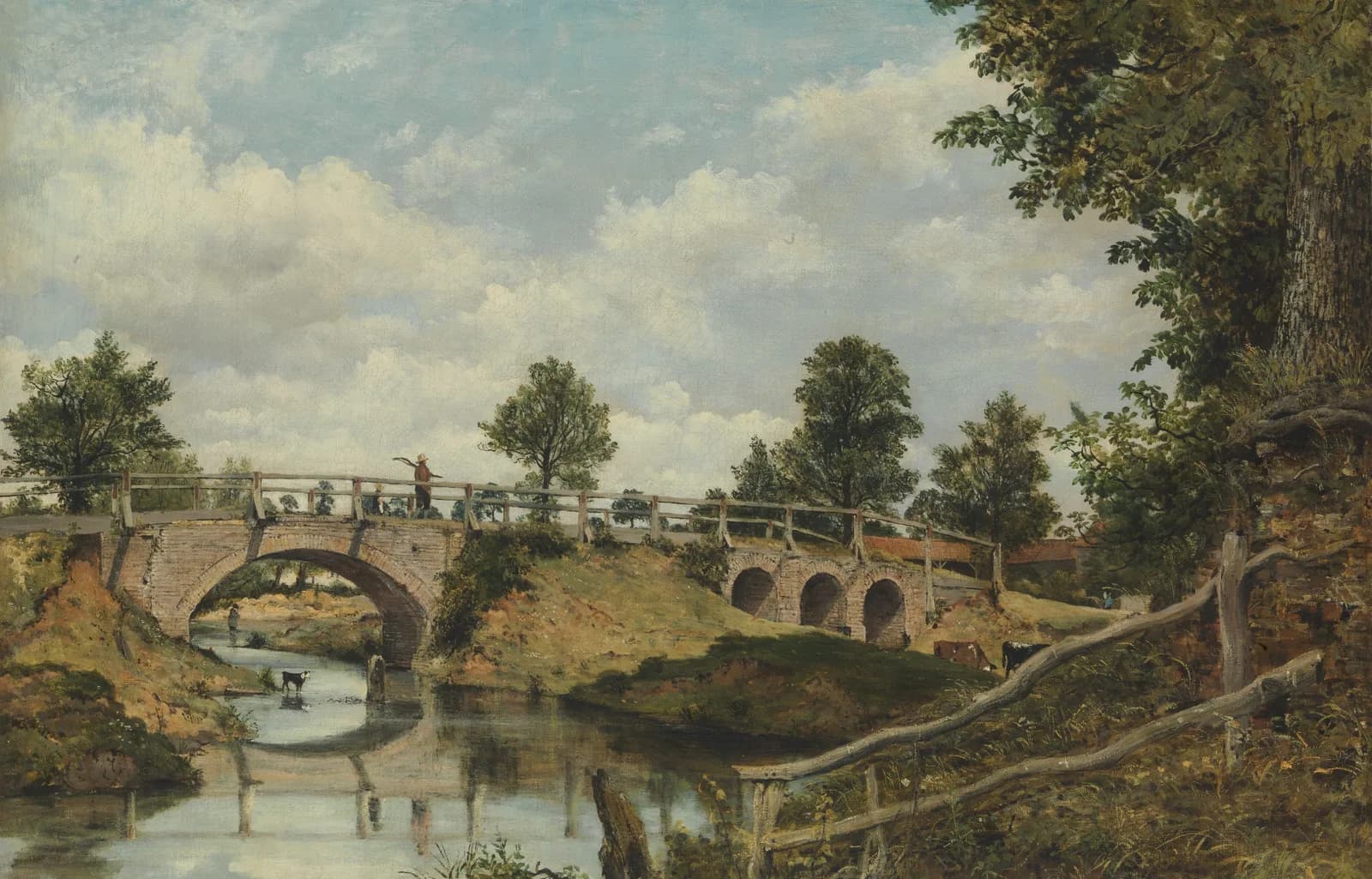 AUTUMN VINTAGE LD An Old Bridge at Hendon, Middlesex by Frederick Waters Watts