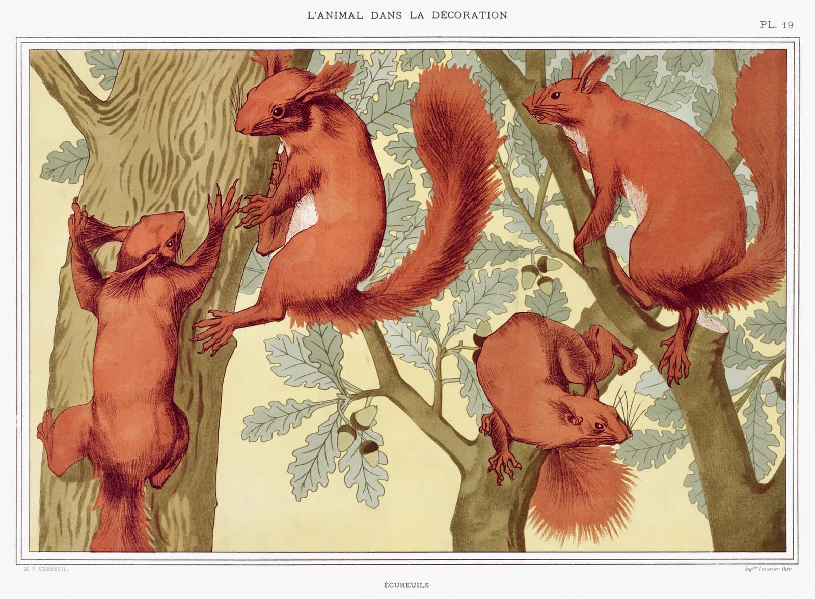 AUTUMN VINTAGE LD Écureuils from L animal dans la décoration (1897) illustrated by Maurice Pillard Verneuil