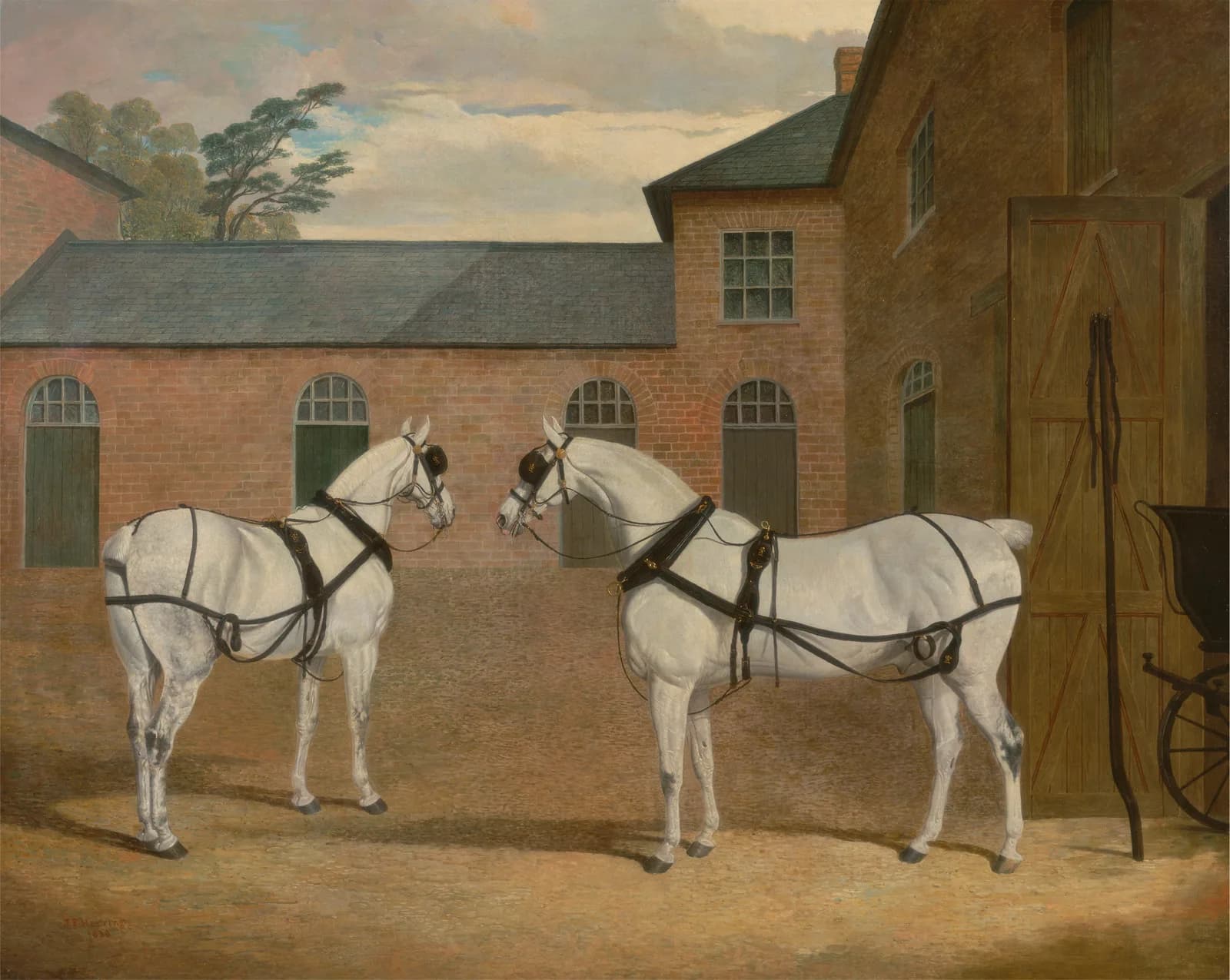 AUTUMN VINTAGE LD Grey carriage horses in the coachyard at Putteridge Bury, Hertfordshire (1838) by John Frederick Herring