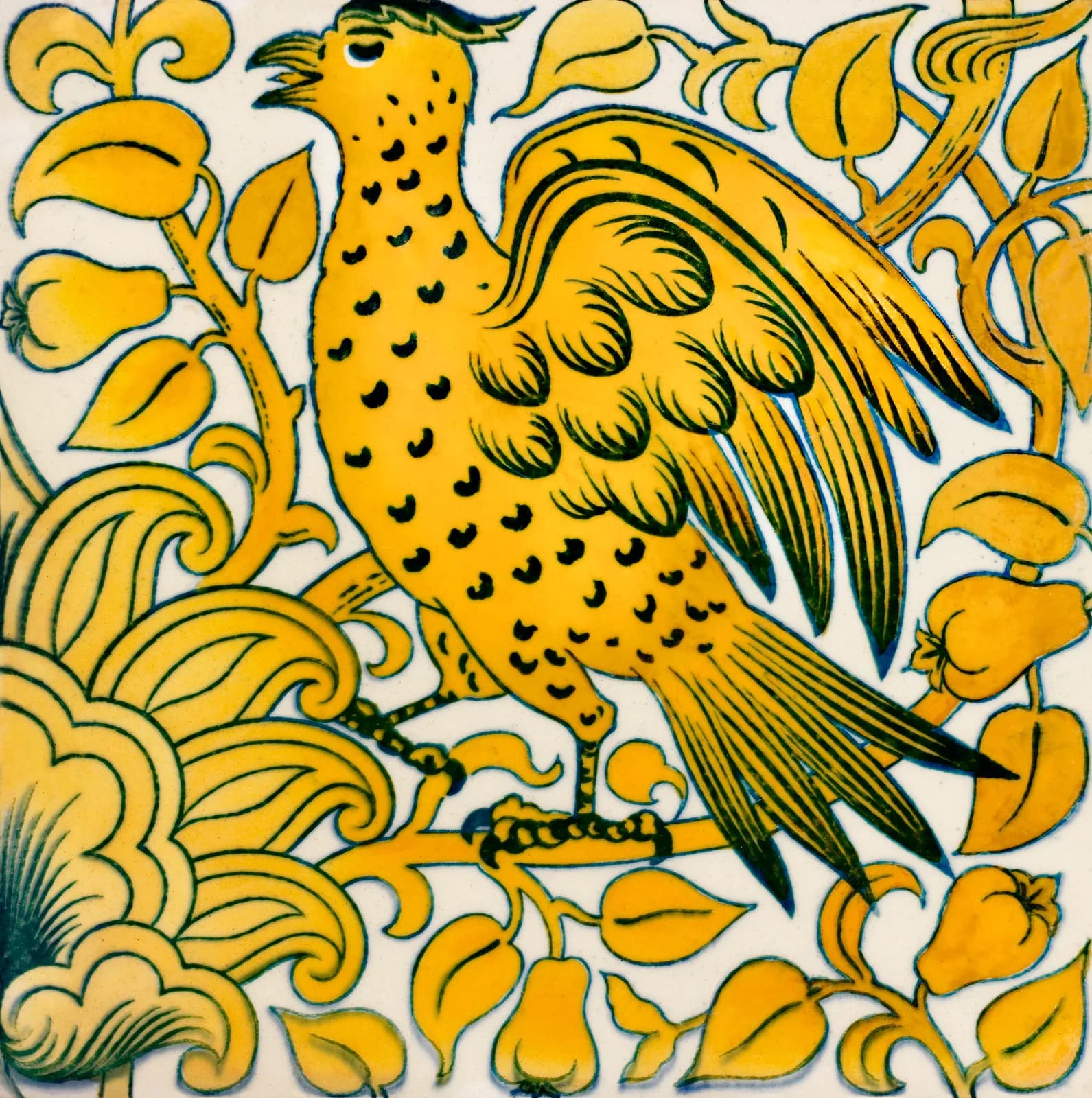 AUTUMN VINTAGE LD Lustre tile with bird design, one of a pair, c (1880) by William De Morgan